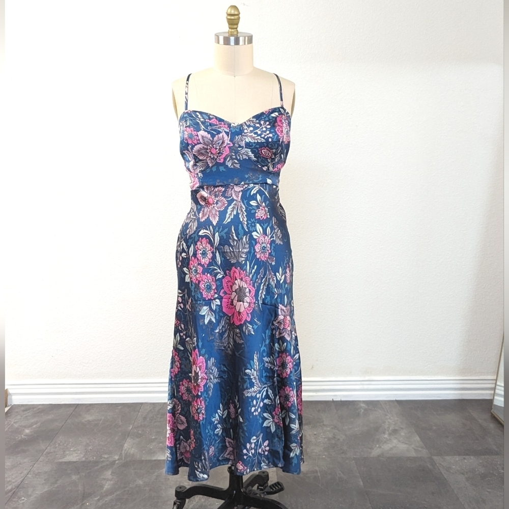 Forever 21 Blue Pink Spaghetti Strap Midi Dress